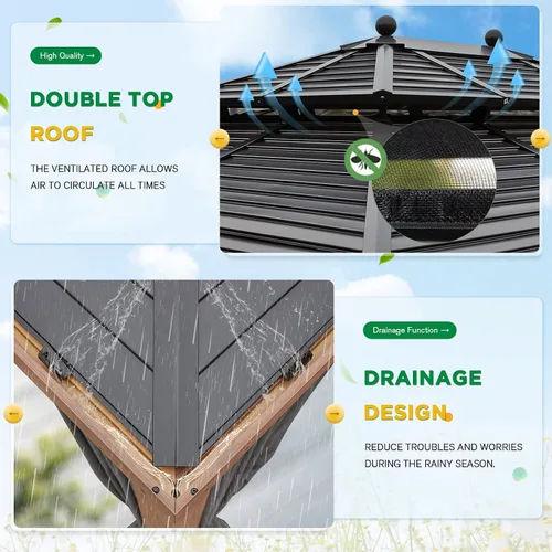 Miniatura 2 de EROMMY Cenador de techo rígido de 10 x 13 pies con toldo de doble techo de acero galvanizado, marco de aluminio, malla y cortinas incluidas