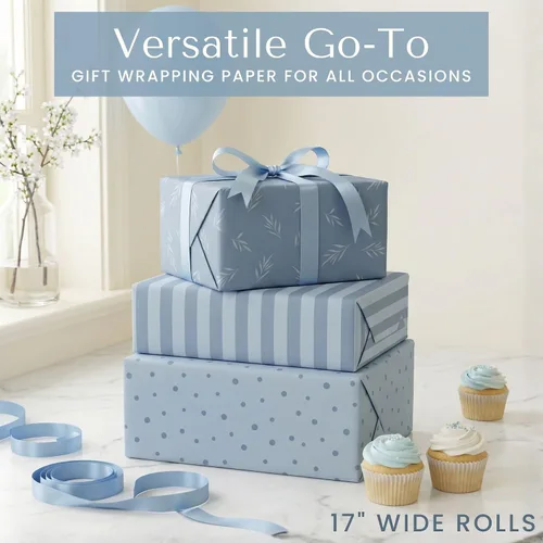 Miniatura 4 de ZICOTO Hermosos rollos de papel de regalo para todas las ocasiones, juego de 3 rollos de calidad para bodas, cumpleaños, baby shower y Navidad