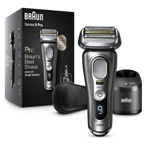 Miniatura 12 de Braun Maquinilla de afeitar eléctrica para hombres, afeitadora de papel de aluminio impermeable, serie 9 Pro 9477cc, afeitado húmedo y seco
