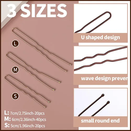 Miniatura 3 de Teenitor Juego de accesorios para el cabello, incluye 40 redes invisibles para recital de ballet y 80 pines para hacer moños, marrón, 3 tamaños