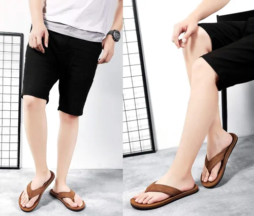 Miniatura 7 de AX BOXING Chanclas de cuero para hombre, sandalias cómodas y casuales