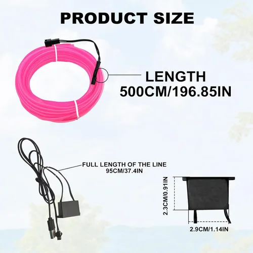 Miniatura 2 de Tira de luces LED para interior de automóvil, cable de neón de 16.4 ft, USB 5 V, con protección de fusible, para decoración interior de automóvil