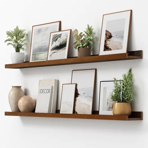 Miniatura 58 de FLYJOE Estante de repisa de fotos para pared, 24 pulgadas de madera de fresno maciza, estantes para libros de guardería, estantes flotantes