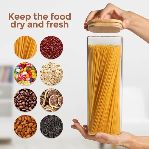 Miniatura 6 de ComSaf Recipientes de almacenamiento de vidrio para pasta de espaguetis con tapa (71 onzas), tarro de almacenamiento de alimentos hermético