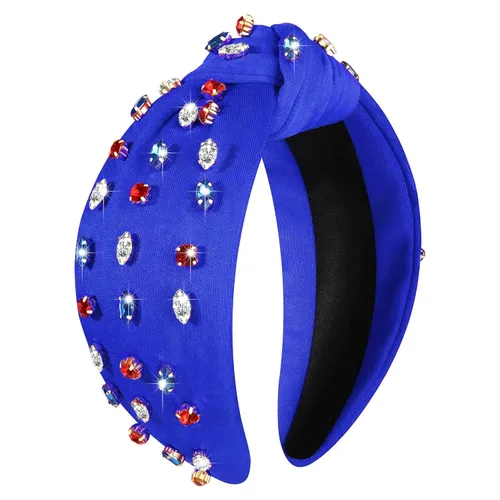Miniatura 7 de NVENF Diadema de Bandera Americana para Mujeres Diadema del 4 de Julio Accesorios Diadema Anudada de Cristal con Diamantes de Imitación Rojo Blanco