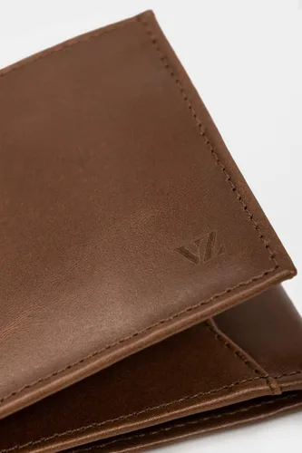 Miniatura 6 de VELEZ Carteras de cuero genuino para hombre, Café nogal, Cartera triple