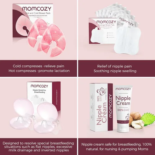 Miniatura 6 de Momcozy - Paquetes de terapia mamaria más grandes, almohadillas mamarias frías y calientes con 2 cubiertas suaves, artículos esenciales