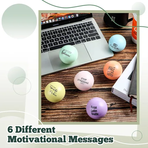 Miniatura 3 de Skylety 6 bolas motivacionales para el estrés de 2.5 pulgadas para adultos, bolas de espuma colorida para ejercicio de mano con citas inspiradoras