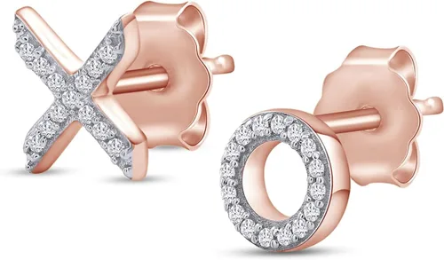 XO - Aretes tipo dormilona para mujer, redondos, de diamantes naturales, minimalistas, con cierre a presión en plata esterlina chapada en oro de 14