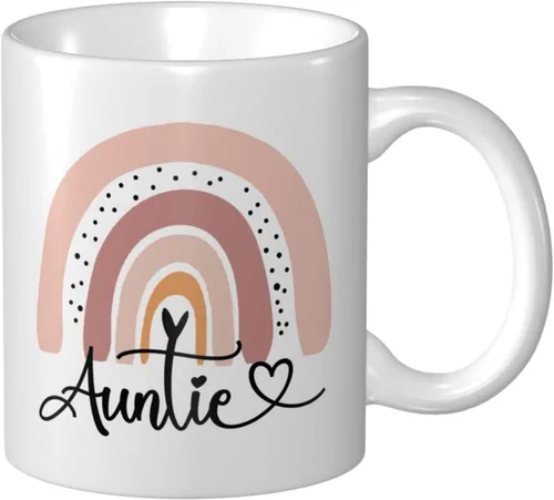 Divertida taza de café para tía, regalo de cumpleaños/Navidad de sobrino/sobrino, taza de cerámica de arte arcoíris para tía, regalo lindo y único,