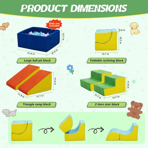 Miniatura 2 de 6 Piezas Bloques de Escalada de Espuma con Piscina de Pelotas, Juego Suave de Escalada para Niños Pequeños, Juguetes de Escalada para Bebés
