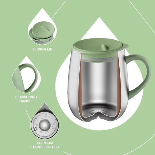 Miniatura 3 de Ideus Taza de café aislada de 16 onzas con asa y tapa, taza de café térmica al vacío de acero inoxidable de doble pared, taza de café de viaje