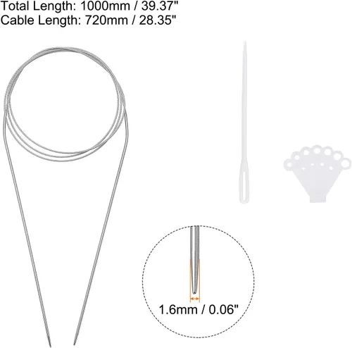 Miniatura 2 de uxcell Kit de agujas de tejer circulares, 39.37 pulgadas de largo, 0.063 in de diámetro, aguja de suéter redonda de acero inoxidable para proyectos