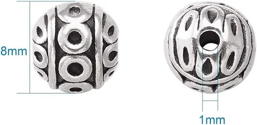 Miniatura 6 de Craftdady 20 cuentas espaciadoras redondas de plata antigua de 0.315 in de metal tibetano para hacer joyas agujero: 0.039 in