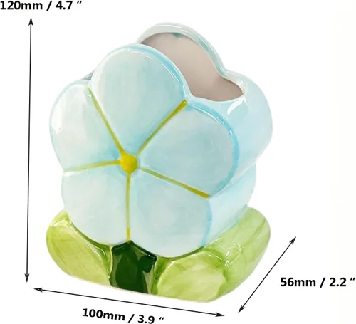 Miniatura 2 de TANG SONG Ceramic Bloom - Soporte para brochas de maquillaje de cinco pétalos, caja de almacenamiento de cosméticos de flores, organizador de Azul