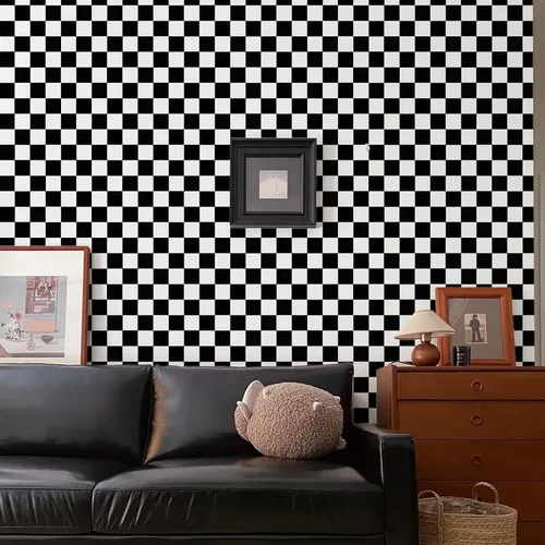 Miniatura 11 de Amiya Papel Pintado Negro y Blanco con Diamantes para Despegar y Pegar Papel de Vinilo Geométrico en Rombo para Cuarto de Lavado Cocina Baño Papel