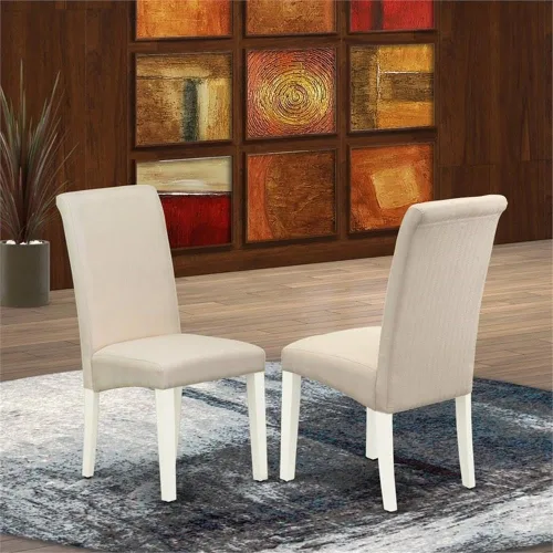 Miniatura 2 de East West Furniture BAP2T01 Barry Parson - Juego de 2 sillas de comedor tapizadas de tela de lino crema, color blanco lino