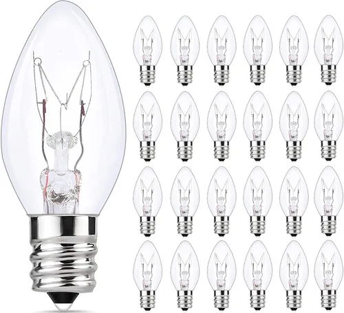 SUNSGNE Paquete de 25 bombillas de repuesto transparentes de luz nocturna, bombillas incandescentes de Navidad transparentes C7 para luz nocturna,