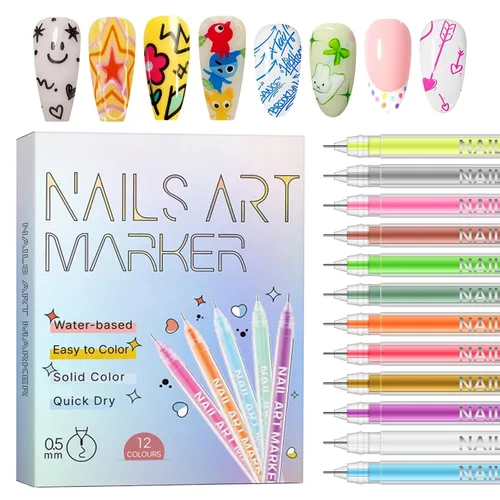 Miniatura 13 de Juego de 12 bolígrafos para arte de uñas, 0.020 in, de secado rápido, marcadores de pintura acrílica, para pintar, dibujar, pintar, puntos de uñas