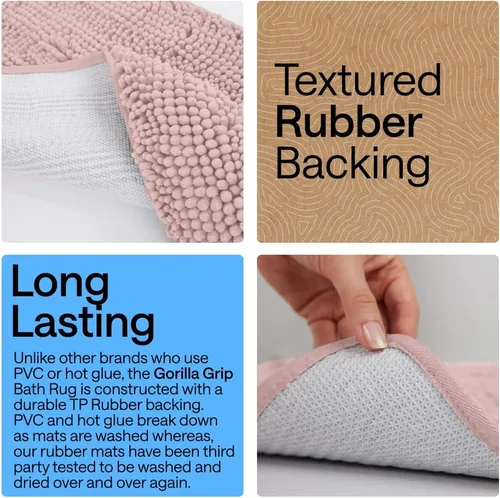 Miniatura 188 de Gorilla Grip - Tapete de baño de felpilla gruesa, suave y absorbente, secado rápido, de microfibra, con reverso de caucho, para piso de ducha, Nube