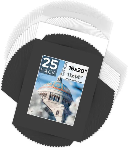 Miniatura 34 de Mat Board Center, paquete de 25 alfombrillas fotográficas de 8 x 10 pulgadas + respaldo + bolsa, kit de exhibición de tablero precortado para fotos