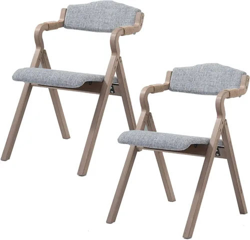Miniatura 14 de 2-Pack Folding Chairs with Cushion, Farmhouse Folding Dining Chairs, Linen Padded Foldable Chairs for Dining Room, Parties, Office(Beige)