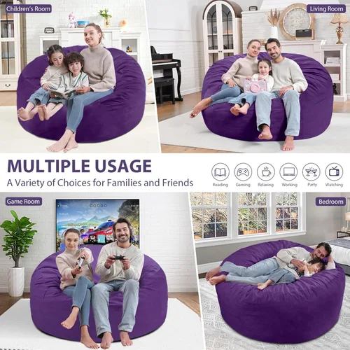 Miniatura 358 de Puf de 5 pies, puf grande con relleno de espuma viscoelástica, sofá puff esponjoso con funda de terciopelo holandés, puf redondo para sala de estar