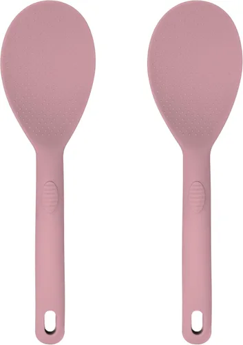 Miniatura 15 de Juego de 4 utensilios de silicona – Espátula de goma, cepillo de repostería, espátula ranurada y paleta de arroz – Juego completo resistente al Rosa