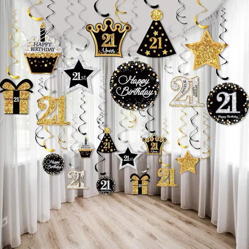 Miniatura 8 de Frienda 30 piezas de decoraciones de fiesta de cumpleaños número 16, tarjetas decorativas para fiestas de cumpleaños y remolinos colgantes