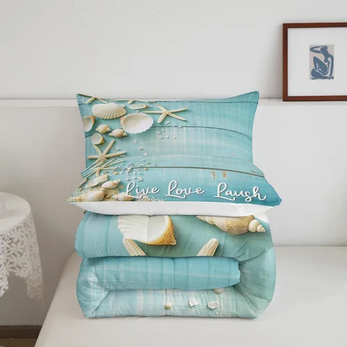 Miniatura 5 de Erosebridal Edredón de conchas marinas de estrellas de mar, conchas marinas, juegos de ropa de cama y colecciones de animales costeros, edredón