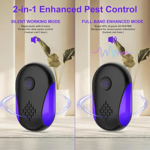 Miniatura 4 de Repelente ultrasónico mejorado, paquete de 6, repelente ultrasónico para interiores, enchufe electrónico para control de plagas para insectos