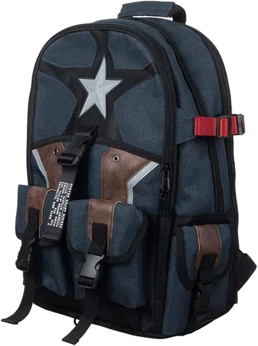 Miniatura 2 de Mochila utilitaria de superhéroe de Capitán América Comic Book, Azul Patchwork, talla única Se ajusta a la mayoría