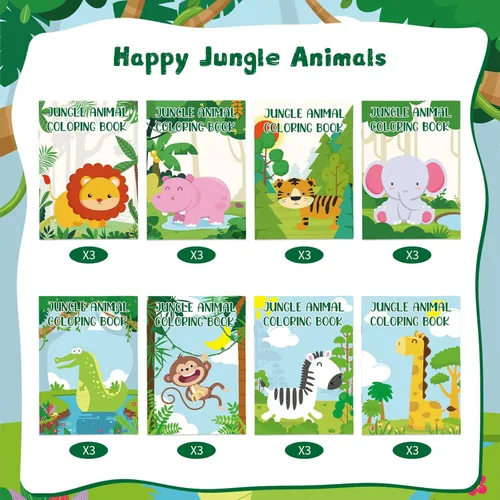 Miniatura 3 de Honoson 24 libros para colorear para niños, libros para colorear de animales a granel, safari, selva, recuerdo de fiesta para niños de 4 a 8 años