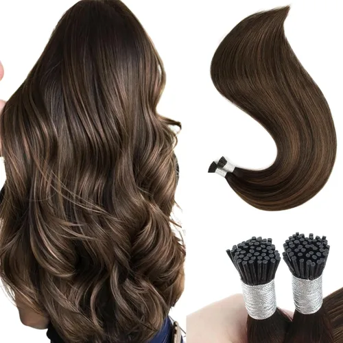 Miniatura 19 de Sixstarhair Extensiones de cabello humano de queratina con punta en I de 14 pulgadas, color marrón chocolate, extensiones de cabello lacio y sedoso