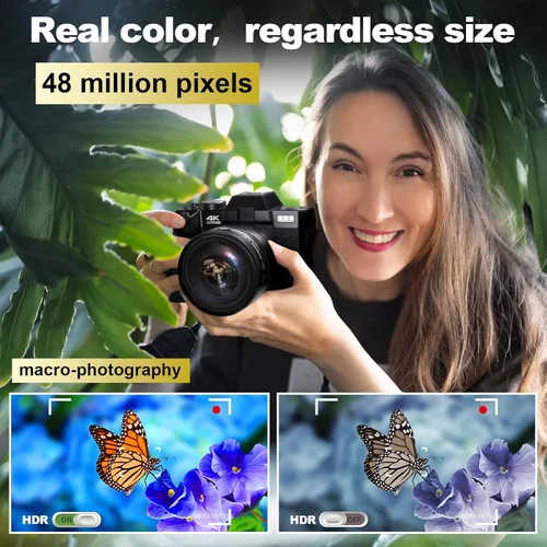 Miniatura 3 de Cámaras digitales 4K para fotografía Cámara de video de 48MP/60FPS para YouTube con pantalla abatible de 3 pulgadas, WiFi de 180°, cámaras de zoom