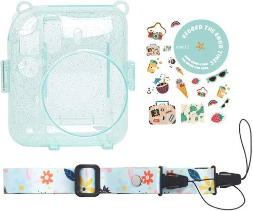 Miniatura 2 de Yitengteng Funda de cristal transparente con purpurina para cámara Fujifilm Instax Mini 12, funda protectora ajustable para cámara de PC