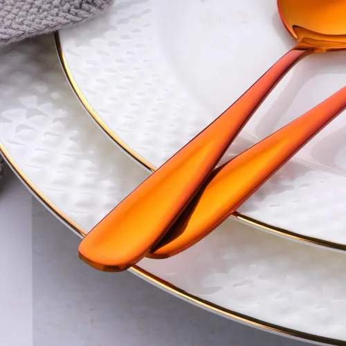 Miniatura 5 de Buyer Star Juegos de cucharas de caldo, cucharas de sopa redondas de 7 pulgadas, cucharas de cena de mesa con acabado de acero inoxidable Rojo