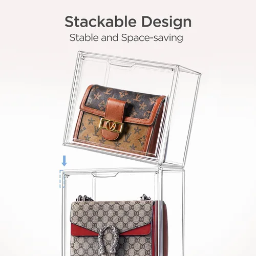 Miniatura 3 de HBlife Paquete de 3 organizadores de almacenamiento de bolsos para armario, caja de exhibición mediana transparente apilable con puerta magnética