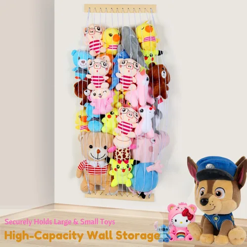 Miniatura 4 de Hamaca de almacenamiento de animales de peluche, organizador de juguetes de peluche de madera para decoración de habitación de niños, sala de Blanco
