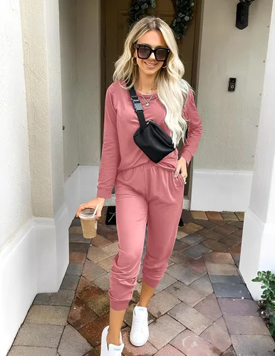 Miniatura 167 de Ekouaer Conjunto de pijama de manga larga para mujer, ropa de dormir suave con cuello redondo y bolsillos