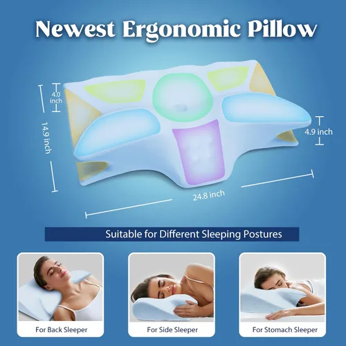 Miniatura 5 de Almohada cervical para cuello y hombro, almohadas de espuma viscoelástica de contorno refrescante, almohada ergonómica para el cuello, almohada