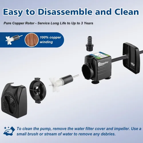 Miniatura 2 de Bomba de agua sumergible de 550 GPH (2000 L/H 30 W), bomba de fuente ajustable ultra silenciosa con 4 boquillas de elevación de 7.2 pies de alto