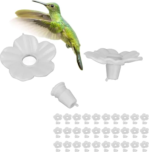 Miniatura 7 de Estink Flores de repuesto para comedero de colibríes, 30 juegos de cubiertas de puerto de alimentación multicolor para comederos de colibríes, atrae