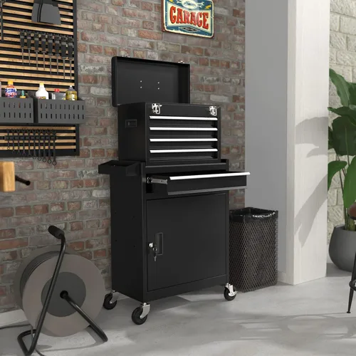 Miniatura 2 de Cofre de herramientas rodante de alta capacidad de 5 cajones, caja de herramientas extraíble sobre ruedas, caja de herramientas con cerradura