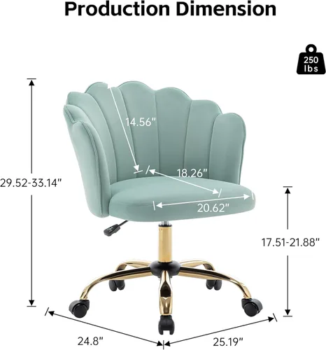 Miniatura 2 de Silla de oficina giratoria, moderna silla de escritorio de oficina en casa, silla de tocador con respaldo de carcasa de terciopelo con base de metal