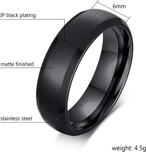 Miniatura 2 de TTVOVO Anillo de acero inoxidable cepillado mate para hombre de 0.157 in, 0.236 in, 0.315 in, 0.394 in, color negro, azul, plateado, anillo