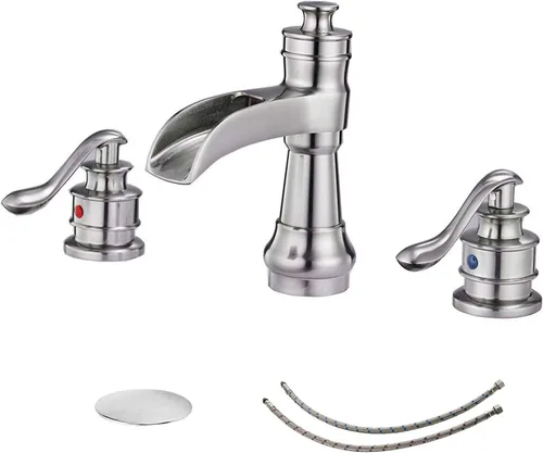 Grifo de baño generalizado de níquel cepillado, cascada de 2 manijas con tapón de drenaje emergente, tocador de baño de 3 agujeros, grifo mezclador