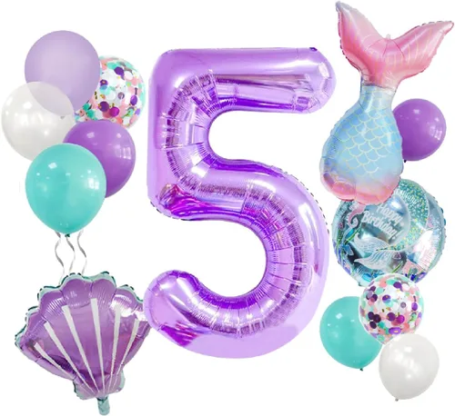 Miniatura 6 de Decoraciones de cumpleaños de sirena número 1: 13 globos de cola de sirena