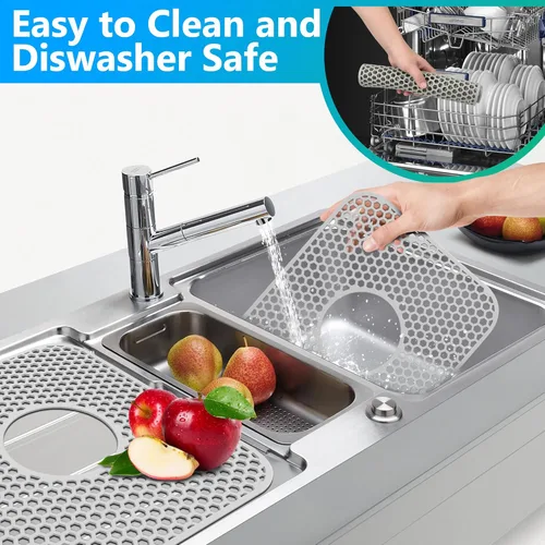Miniatura 4 de Protectores de fregadero para fregadero de cocina, 2 alfombrillas de cocina de silicona de 13.58 x 11.6 pulgadas, protector inferior antideslizante