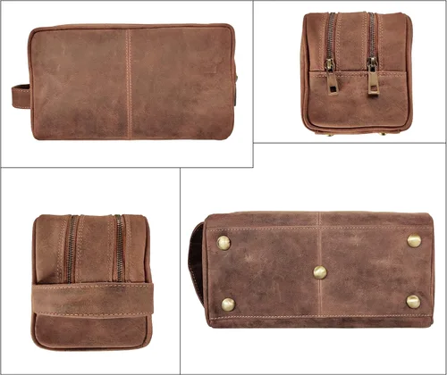 Miniatura 6 de Estuche hecho a mano de piel de búfalo auténtico. Neceser para juego de rasurar y cuidado personal para viaje ~ Regalo para hombres y mujeres.